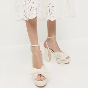 Loeffler Randall Cream Bow Platform Sandals with Ankle Strap